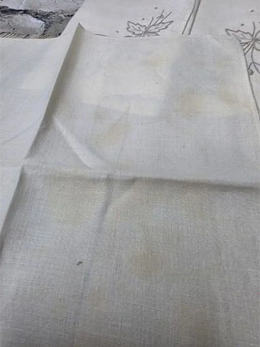 Set Of 8 Vintage Embroidered Rosebud Floral Linen Napkins Cream Gray 2 w Stains